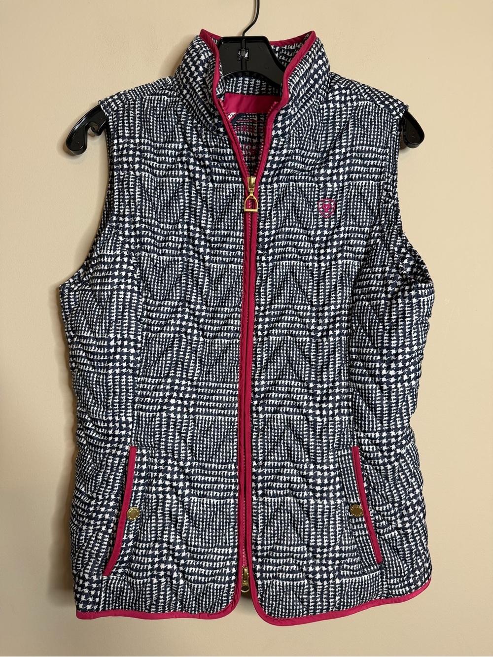Ariat Ashley Insulated Vest Navy Plaid Pink Trim Size Medium